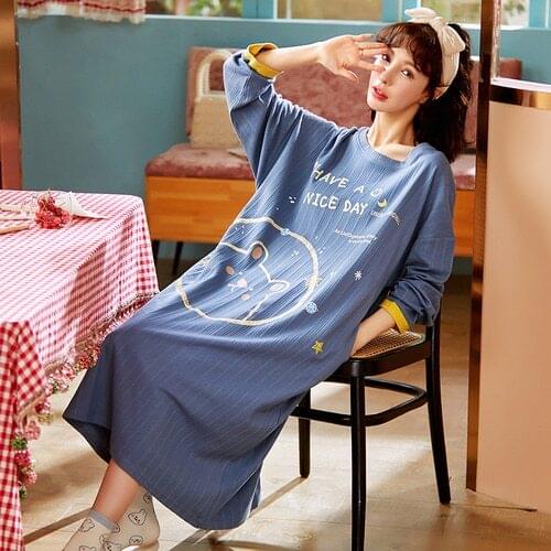 Pyjama women jacquette double-sided cotton new long-sleeved pajama skirt cute student Korean version can go out home clothes