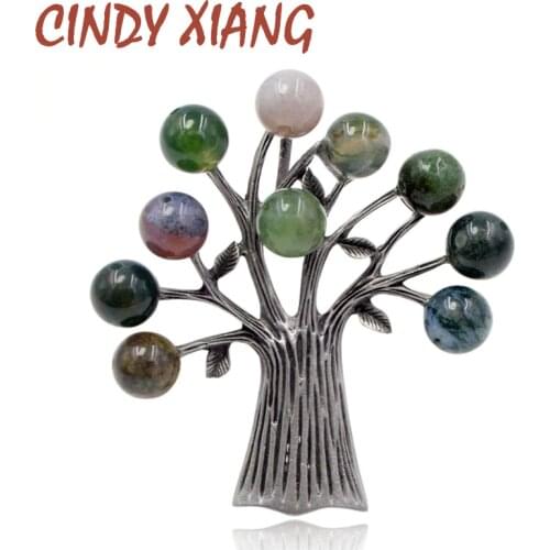 CINDY XIANG Stone Tree Brooches for Women Elegant Vintage Brooch Pin Suit Accessories 3 Colors Choose High Quality New 2018 Gift