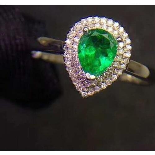 Natural Emerald Water Drop Ring S925 Sterling Silver Accessaries Party Fine Fashion Charming Jewelry for Women【FS Jewelry