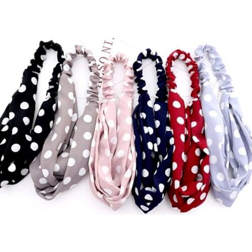 1pcs Chiffon Headband Dot Printing Hairbands Women Headbands Elastic Wide Head wrap Cross Bow Top Turban Ladies Hair accessories