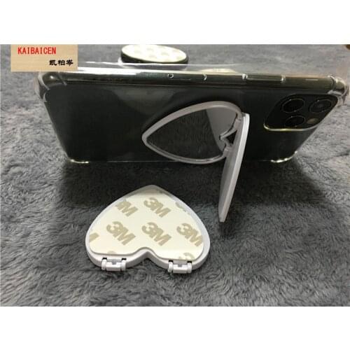 100pcs/Lot Universal Heart Mirror Cell Phone Holder Real 3M glue UV printing Blank Glass phone Stand 360 Degree Finger Holder