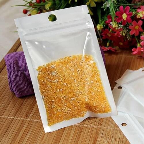 1000pcs White transparent self-sealing zipper bag plastic packaging Pearl film bags reusable storage bag With Hang Hole