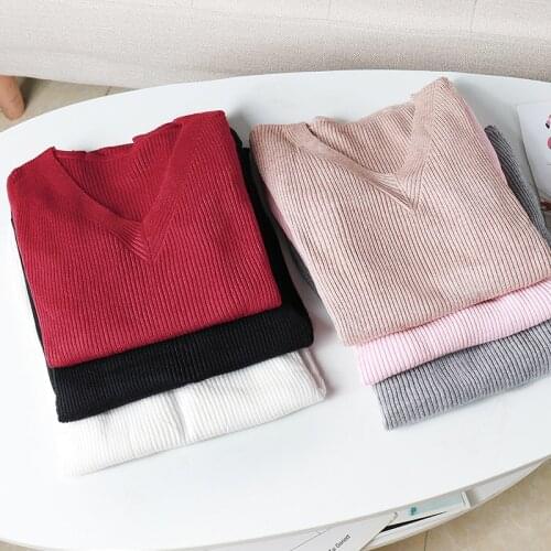 2020 NEW Autumn Winter Sweater Women Chic V-neck Slim Sweater female Knitted Pullovers long sleeve tops warm basic black