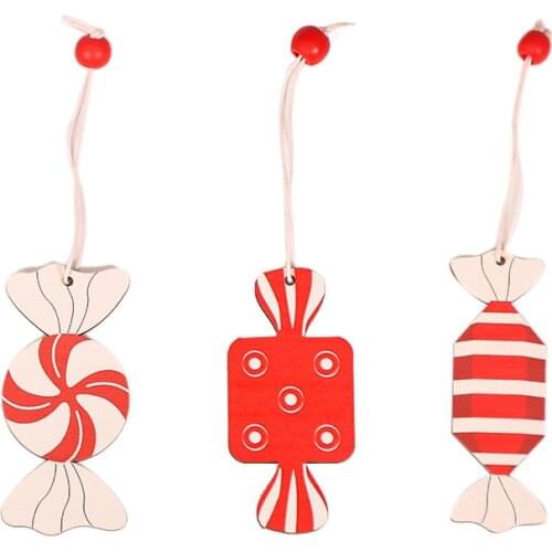 3PCS ​Christmas Candy Pendant Creative Wooden Christmas Tree Decoration Pendant Cartoon Color Candy Ornaments Childrens Gift