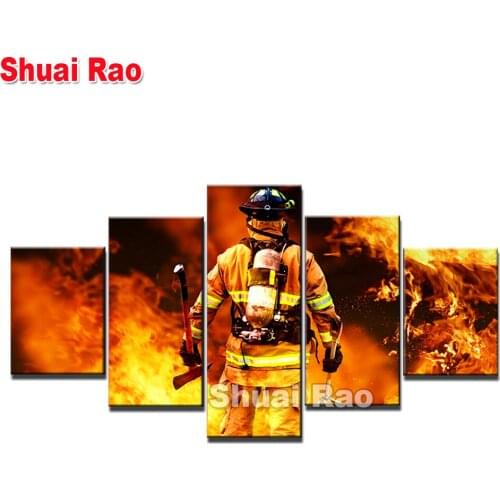 5 piece Firefighter puzzle diamant 5d diamond painting,full,square,round,diamond embroidery Fireman,mosaic diamond diy Home art