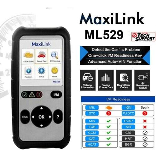 Autel MaxiLink ML529 OBD2 Scanner Diagnostic Tool OBDII OBD OBD2 Auto Check Engine Light DIY Fault Code Reader As AL529 PK AL519