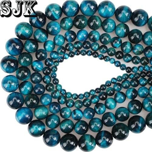 Natural Gem Stone Beads Acid Blue Zircon Tiger Eye Stone Round Loose Beads 4 6 8 10 12mm For bracelet Necklace Jewelry Making