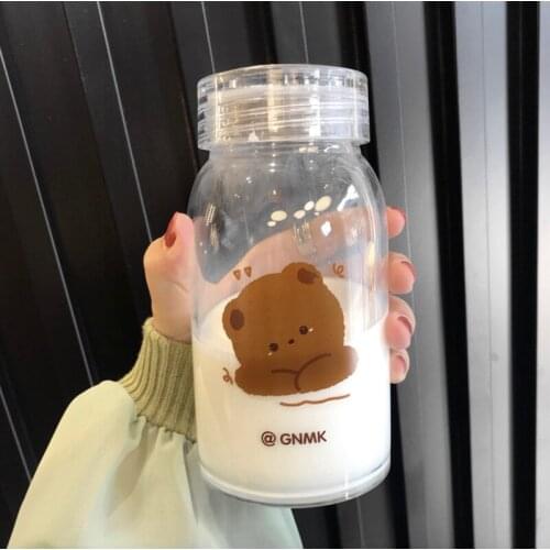 Lovely Transparent Glass Water Bottle Cup Cartoon Water Cup Cute Kids Girl School Kawaii Bottles Flask Pink