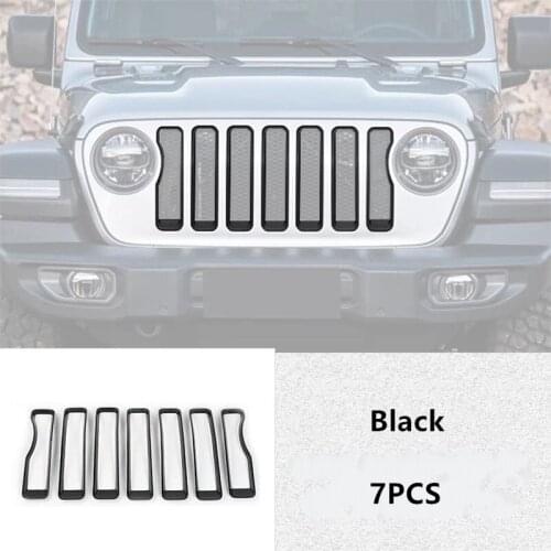 For Jeep Wrangler JL 2018 7PCS ABS Chrome Car Front Hood Mesh Grill Grille Decorative Cover Trim Car Styling Accessories