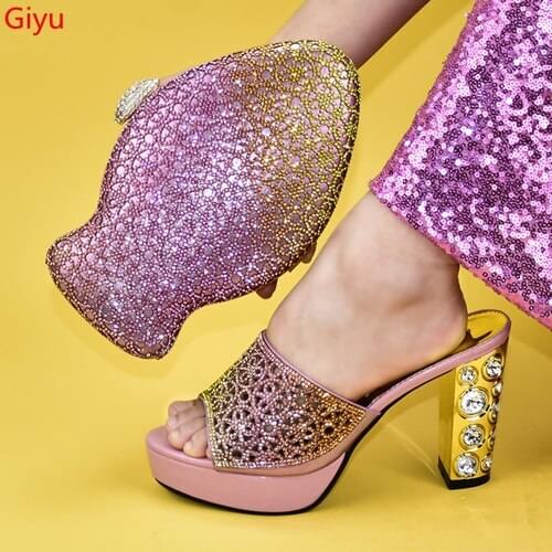 Doershow beautiful Shoes with Matching Bags for Wedding Women Shoes and Bag to Match for Party Nigerian Shoes and Bag Set!HKJ1-2