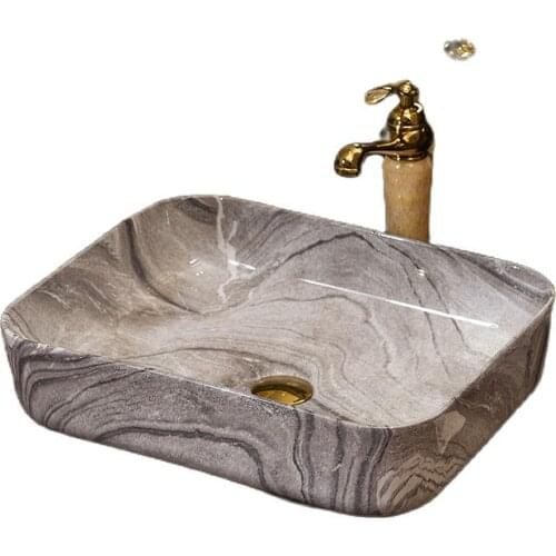 Imitation Marble Wash Basin Ceramic Above Counter Basin Square Art Basin European Oval Shape Basin Countertop Sinks