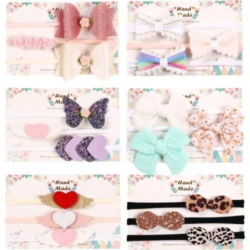 3pcs Cute Bow Baby Headband with Card Girl Nylon Head Bands Turban Newborn Headbands Hairbands for Kids Baby Hair Accessories