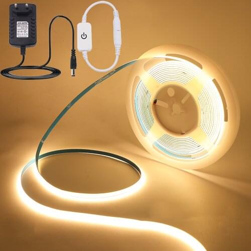 5M DC12V 24V COB FOB LED Strip Light with Dimmer Switch 5mm Width Flexible LED Tape Rope Light Bar 384Leds Ribbon for Decoration