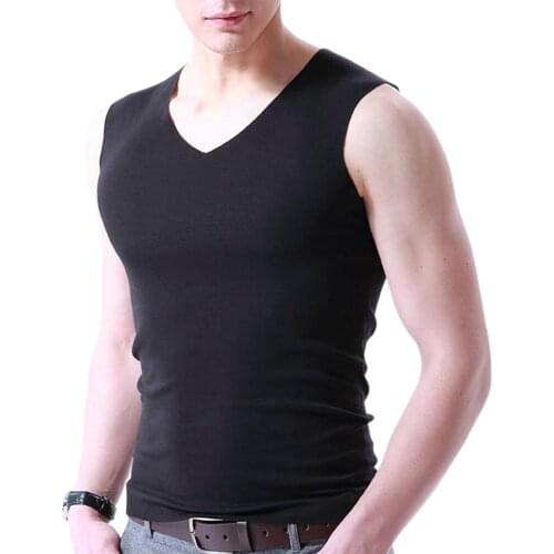 Mens Summer Seamless Elasticity Tank Top Comfortable Vest Undershirt Sleeveless V Neck Soft Solid Vest New Fashion Casual Tops