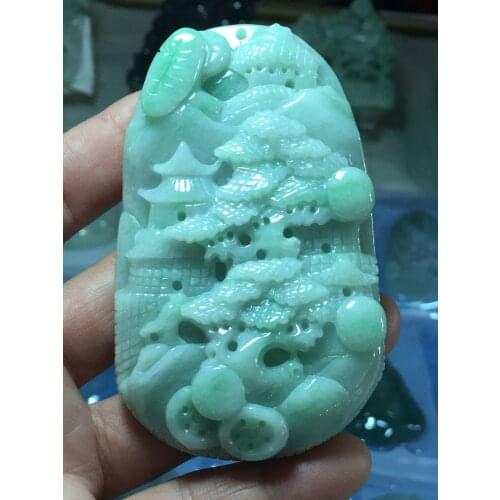 Natural Myanmar jade A HandCarved landscape jadeite jade green jade pendant jade necklace pendants jewelry necklaces men