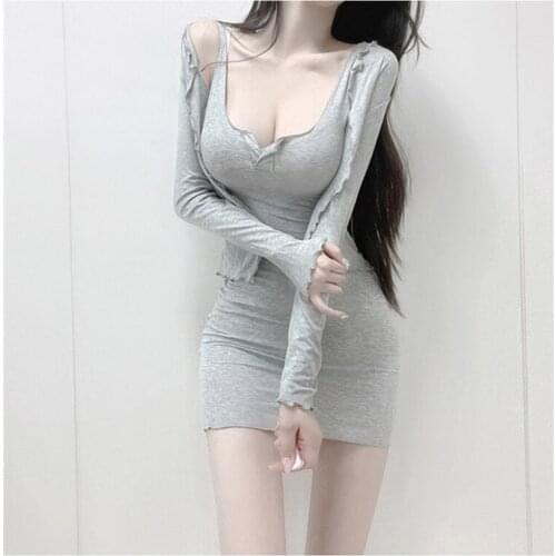 2021 new fashion hollow ladies pure color sexy bag hip sling dress