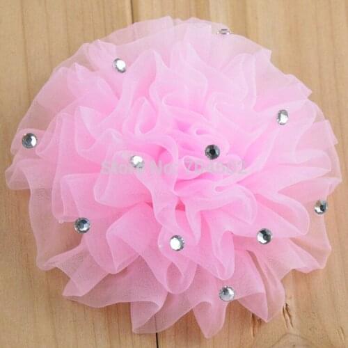 New Fashion 3.5in Rhinestone Hair Accessories Chiffon Gauze Flowers Without Clip Carnation Headband DIY Parts 300pcs/lot TH24