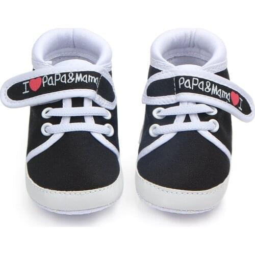 Baby Boys Girls Shoes Soft Sole Infant Canvas Shoes For Newborns I Love PaPa MaMa Baby Crib Shoes Firstwalkers F191