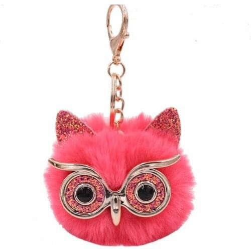 Birthday Gift Cute Artificial Rabbit Fur Owl Keychain for Women and Girls Car Bag Key Chain Key Ring Pendant Jewelry