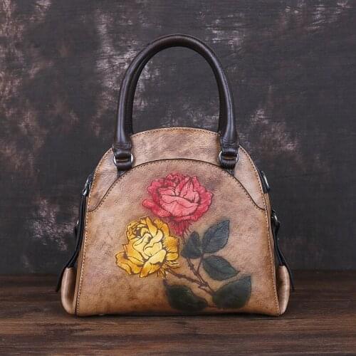 Retro Genuine Leather Cowhide Luxury Handbags 2021 Winter Hand Painted Women Bag Ladies Large Capacity Shoulder Crossbody Bags