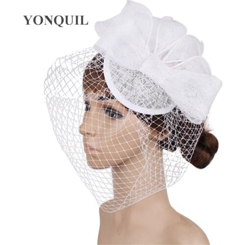 17 Colors Elegant Bridal Party Eedding Hat Veils Sinamay Fascinator Cocktai Headpiece Birthday Veilling Hats Millinery MYQ097