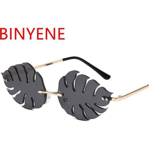 Rimless Sunglasses Women High Fashion Shades Personality Green leaves Sun Glasses Mens Party Holiday Vintage Glasses UV400