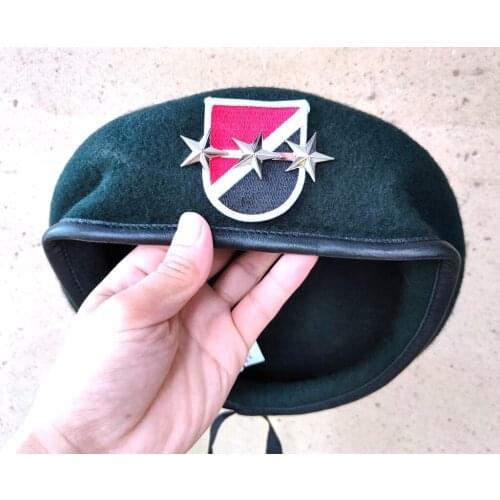 Tomwang2012 US Army 6th Special Forces Group Wool Green Beret OFFICER 3 STAR LIEUTENANT GENERAL RANK Military Hat 1963~1971