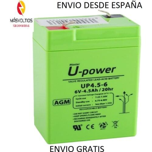 U-Power UP4.5-6 Battery 6V 4.5Ah rechargeable lead AGM for alarms, UPS, UPS, toys, toy cars, safety systems
