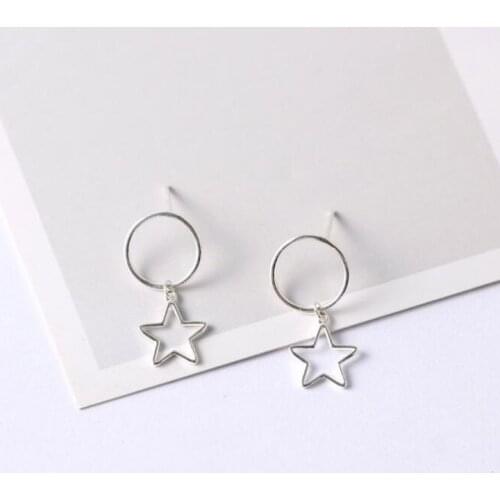 High Quality Real 925 Sterling Silver Pentagram Star Stud Earrings For Women Statement Round Earring Party Gifts Jewelry