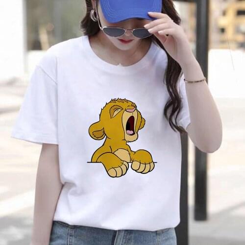Women T Shirts Summer Short Sleeve Casual White O-neck Tshirts Lion King Baby Simba Print Graphic T-shirts Female Clothes