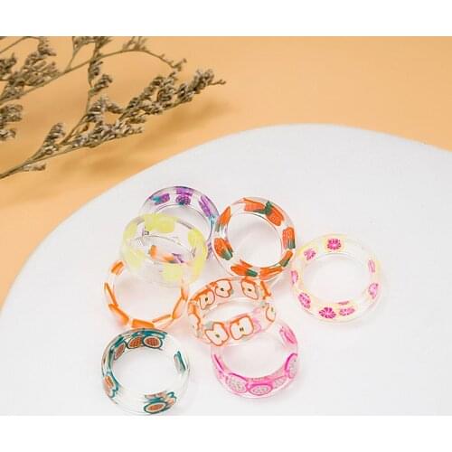 Korean Version of Retro Color Fruit Transparent Ring Ins Cute Girl Heart Strawberry Watermelon Ring