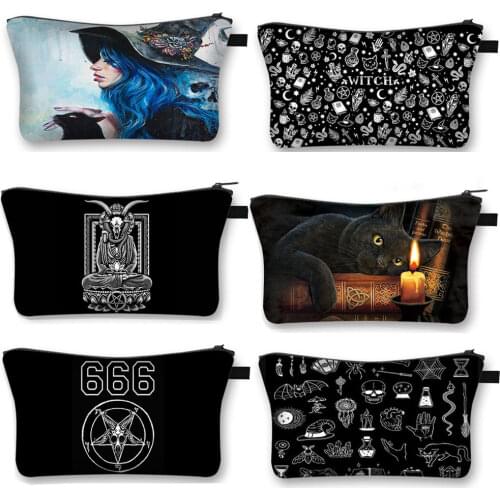 Witch / Black Cat / Hail Satan Cosmetic Case 666 / Witchcrat / Baphomet Women Makeup Bag Ladies Lipstick Make Up Organizer Bags