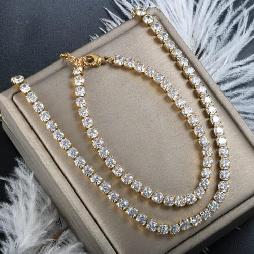 ZMFashion Fashion Stainless Steel Cubic Zirconia Necklace High Quality Necklace Rhinestone Bracelet Ladies Fashion Jewelry Set