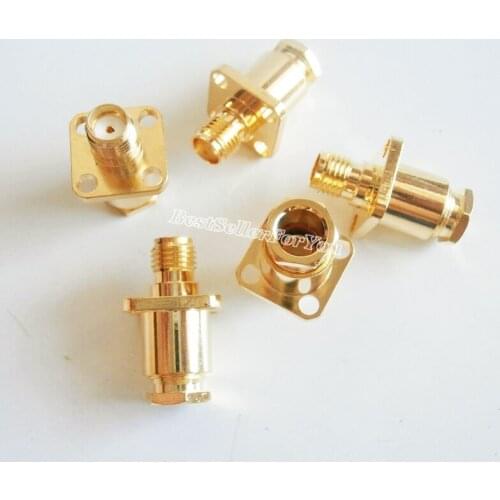 1Pcs SMA Connector Female 4-hole Flange Clamp RG58 RG142 LMR195 RG400 Cable RF Connector