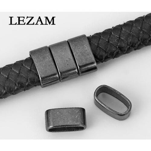10pcs Flat Slider Charms Beads Spacer Gun Black For Two Strand 5mm Round Leather/10*5mm Leather Cord Bracelet Jewelry Findings
