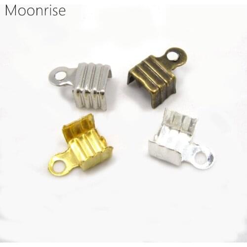 100pcs Iron Fold Over Crimps Cord Ends Jewelry for 3mm 4mm 5mm Thick Leather Jewelry Findings HK064