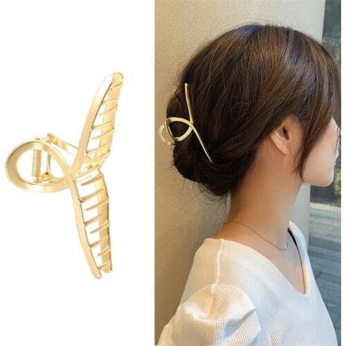 2021 Trend Large Korean Ins Japanese Elegant Temperament Metal Back Head Plate Hair Grab Clip Alloy Hairpin Shark Clip