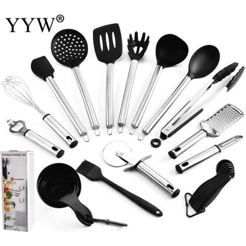 23pcs Silicone 5 In 1 Cooking Utensils Set Steel Handle Kitchen Utensil Set Spatula Set Shovel Spoon Soup Tools Baking Tool Set