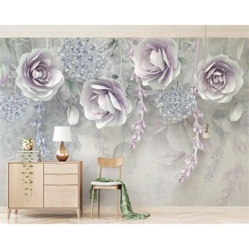 Beibehang 3d wallpaper Custom wallpaper mural lavender flower 3d stereo relief flower tv background wall papel de parede