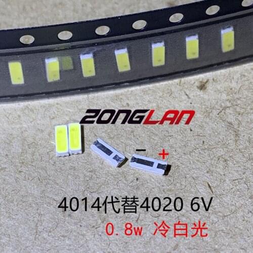4000PCS/Lot SMD LED 4014 6V 0.8W Cool White Replace 4020 For TV Backlight Application