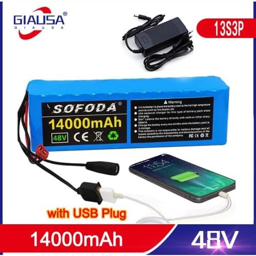 48v 14Ah 1000w Lithium ion Battery Pack For 54.6v E-bike Electric bicycle Scooter with BMS+USB charging