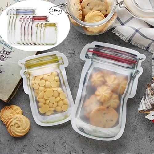 5PCS/10PCS Reusable Snack Saver Bag Sugar Pots Nuts Candy Cookies Bag Snacks Zipper Sealed Kitchen Organizer For Travel