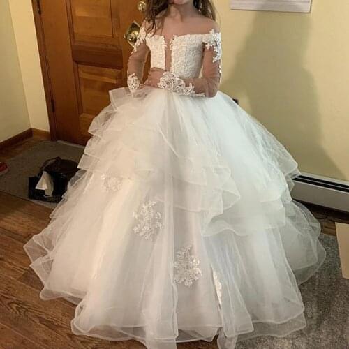 White Bridesmaid Wedding Dresses Lace Kids Dresses for Girls Clothing Flower Party Prom Evening Princess Dresses 2-14 Year