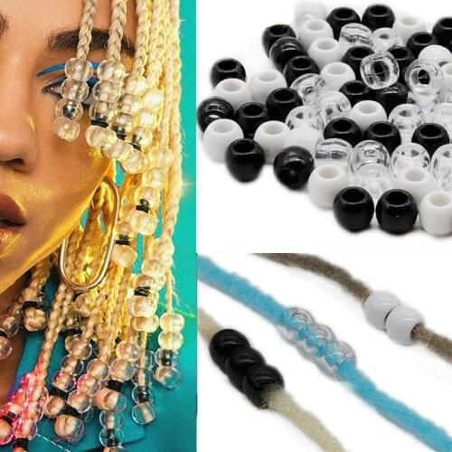 100pcs Transparent Big Hole Braids Beads Acrylic Hair Braid Dread Dreadlock Beads Rings for Hair Accessories Wholesale