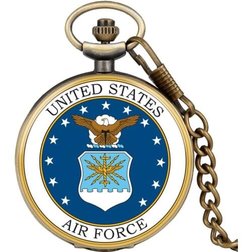 Exquise Bronze United States Air Force Quartz Pocket Watch Military Men FOB Navy/Marine Corps/Army Clock with 30cm Chain Gifts