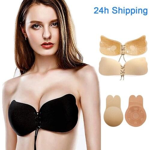 Women Self Adhesive Strapless Bandage Blackless Solid Bra Sticky Gel Silicone Push Up Womens Underwear Invisible Bra DropShip