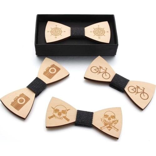 Wood Camera Skull Compass Bicycle Bow Tie Solid Wood Bow Tie Natural Environmental Protection Solid Wood Bow Tie