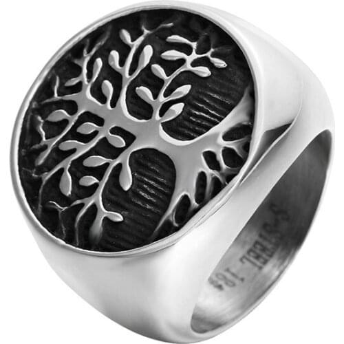 Christianity Great Life Tree Ring Stainless Steel Jewelry Claddagh Style Knot Motor Biker Ring