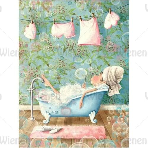 5D DIY Diamond Embroidery Girl In Bathroom Diamond Painting Full Square/Round Drill Comic Bathtub Rhinestones Mosaic Decoration