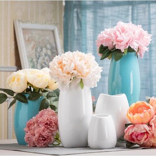 Simple style white blue ceramic vase flowers hydroponic floral fresh flowers vase modern home wedding decoration table vase J